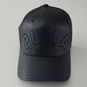 PUMA Branded Faux Leather Polyester Black Baseball Cap L/XL Pre-Owned
